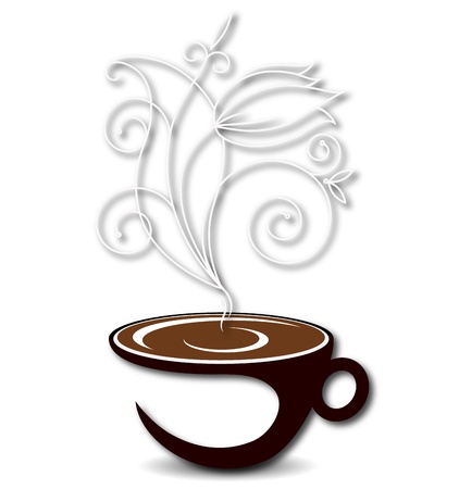cup of coffee with steam in the form of a flowerのイラスト素材