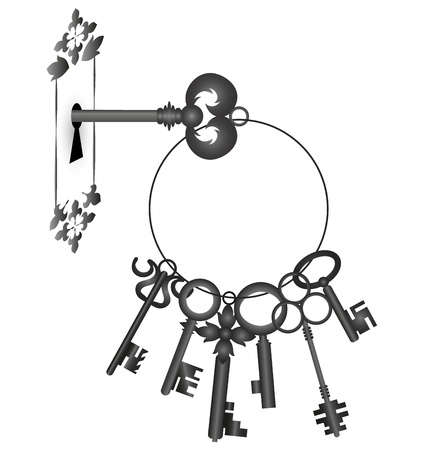 a bunch of keys and keyhole, silhouetteのイラスト素材