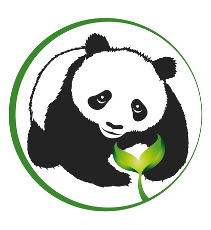 silhouette panda and green sprout, eco emblemのイラスト素材