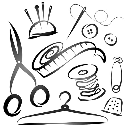 set of tools for sewing, the silhouetteのイラスト素材