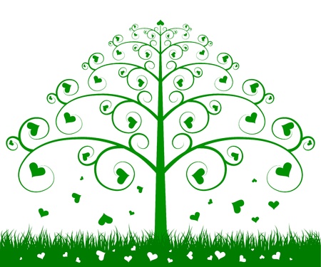 green tree with leaves and heartsのイラスト素材