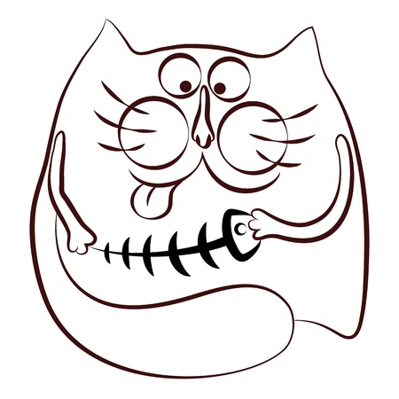 Cat and fish skeleton silhouetteのイラスト素材