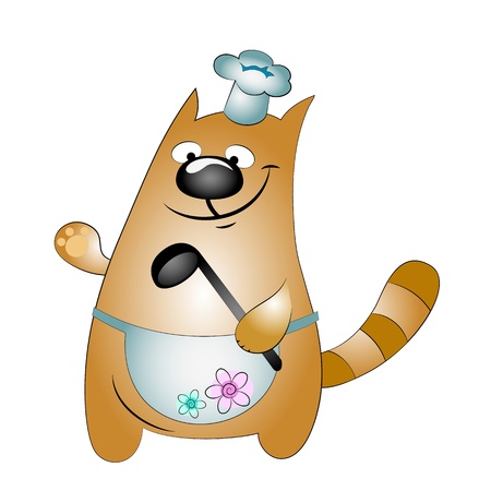 cat chef with a ladle, cartoonのイラスト素材