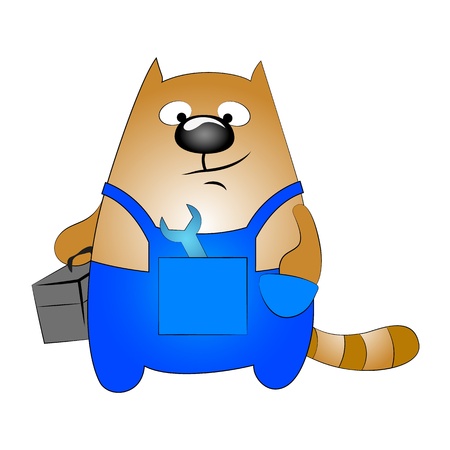 funny cat repairman with the tool, cartoonのイラスト素材