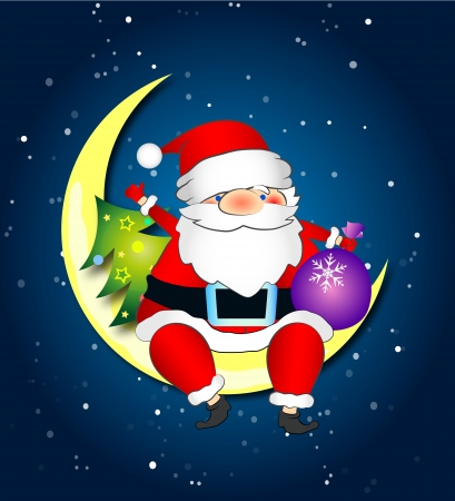 Santa sits on the moon on Christmas Eveのイラスト素材