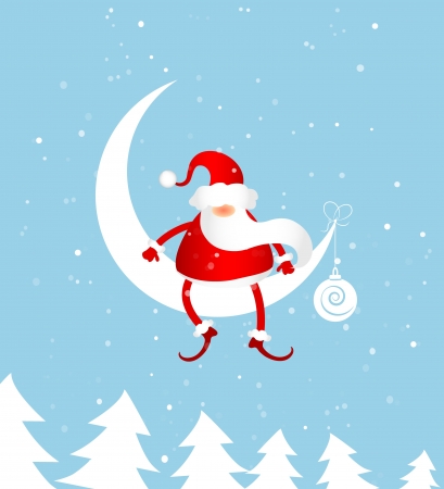 Santa Claus sitting on the moon, Christmas cardのイラスト素材