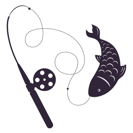 silhouette winter fishing rod and fish on the hookのイラスト素材