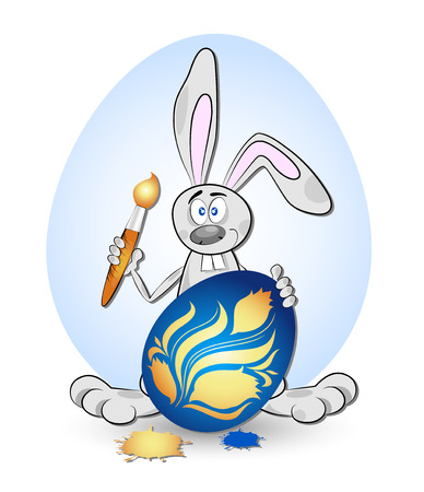 Easter rabbit paints egg, easter pictureのイラスト素材