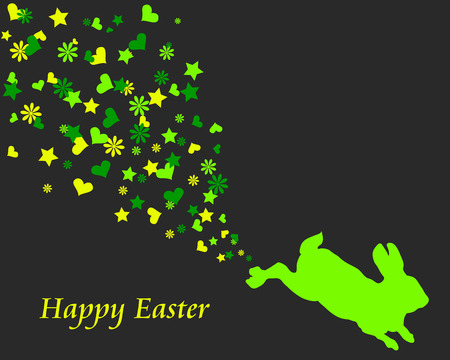 Easter bunny and hearts, flowers and stars, vectorのイラスト素材