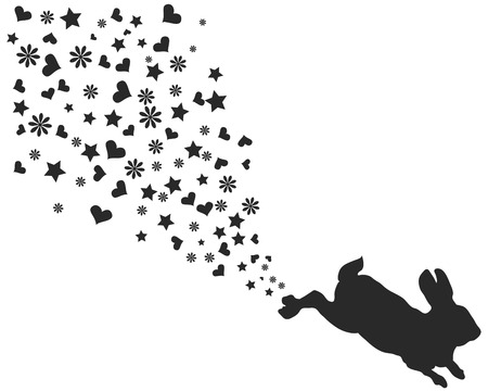 Easter bunny silhouette and hearts, flowers, starsのイラスト素材