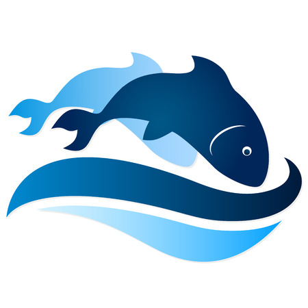 two fish on waves silhouette vectorのイラスト素材