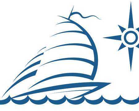 silhouette of the yacht on waves for the vectorのイラスト素材