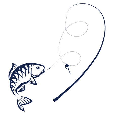 Fish on the hook and rod silhouette vectorのイラスト素材
