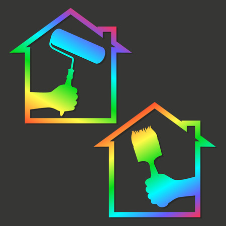 Roller and brush in hand symbol for painting housesのイラスト素材