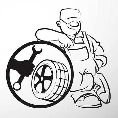 The repairman with tire silhouette Businessのイラスト素材