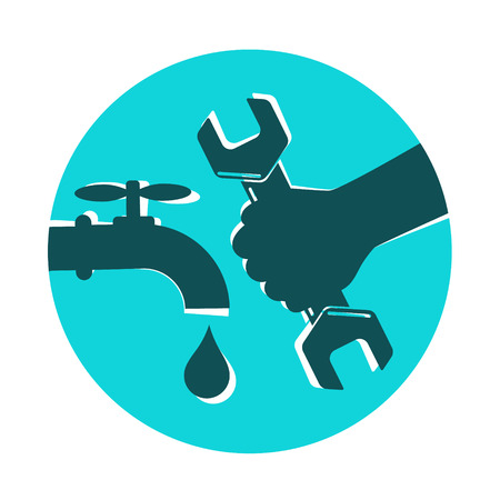Repair plumbing and sanitary ware symbol, wrench in a handのイラスト素材