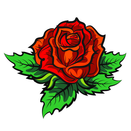 Red rose with green leaves silhouette vectorのイラスト素材