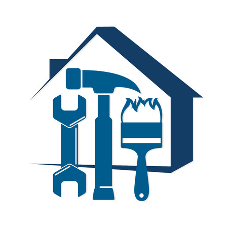 Repair of home with a tool, for business symbol