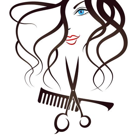 Face Girl silhouette, scissors and comb for beauty salonのイラスト素材