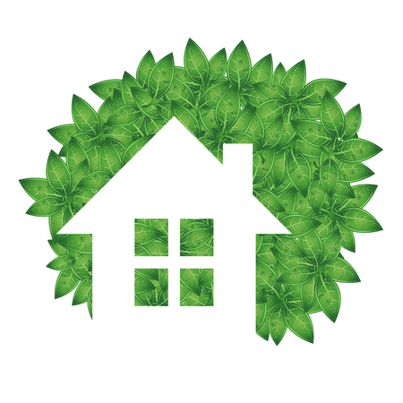 Eco house and green leaves symbol for constructionのイラスト素材