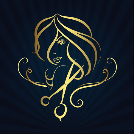 Silhouette of the girl and scissors, design for beauty salon and hairdresserのイラスト素材