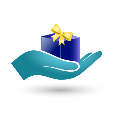 Gift box ribbon in hand vectorのイラスト素材