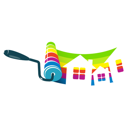 Roller with paint and houses symbol for businessのイラスト素材
