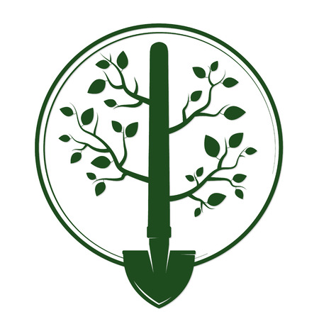 Shovel with branches and green leaves for the gardenのイラスト素材