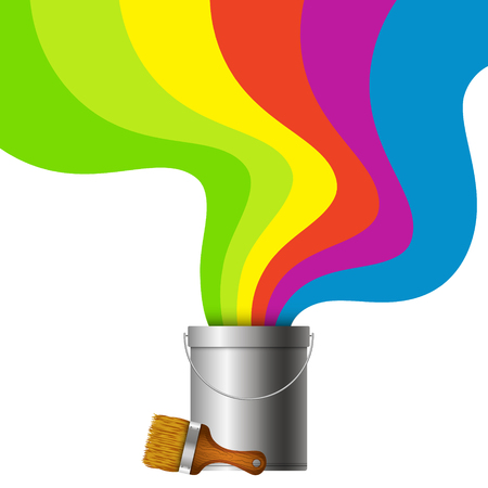 Bucket with wave of paint and brush vectorのイラスト素材