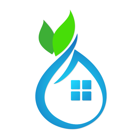 Eco house abstract. A drop of water and a green leaf.のイラスト素材