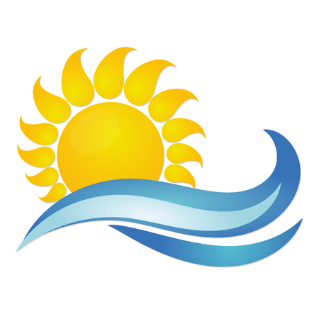 Yellow sun and blue sea wavesのイラスト素材