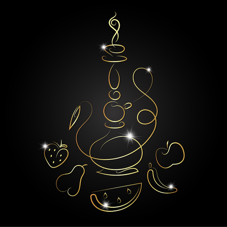Hookah with fruit golden silhouette vectorのイラスト素材