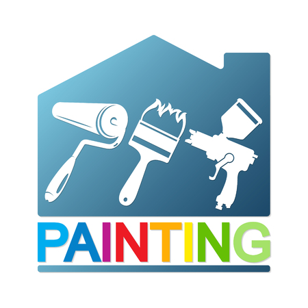 Painting the house with a different tool. Symbol for business.のイラスト素材