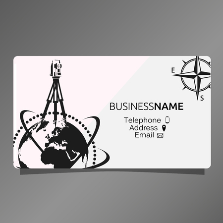 Business card of Geodesy and Cartography. A geodetic device and a wind rose.のイラスト素材