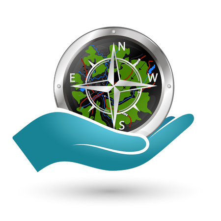 Rose of winds in hand and mapのイラスト素材