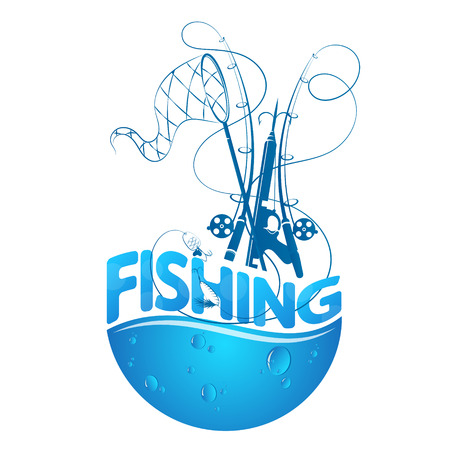 Fishing design silhouette with fishing rods and water dropsのイラスト素材
