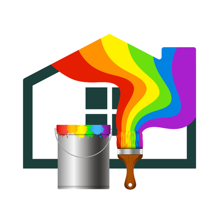 Brush and a bucket of paint for home designのイラスト素材