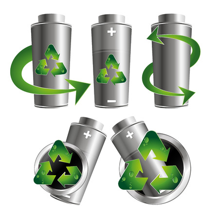Green recycling batteries set vector designのイラスト素材