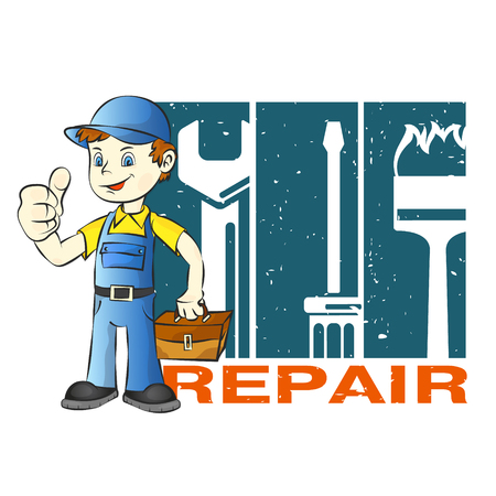 Home repairman with a tool illustration.のイラスト素材