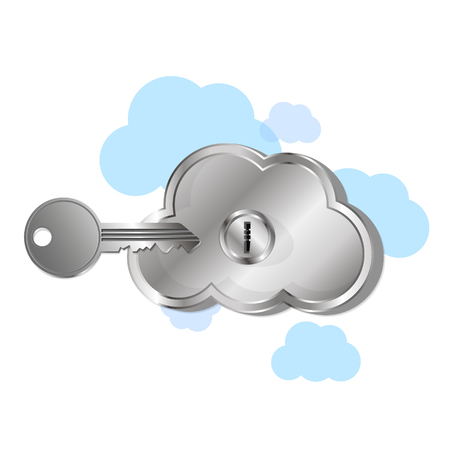 Virtual cloud with lock and key made of metalのイラスト素材