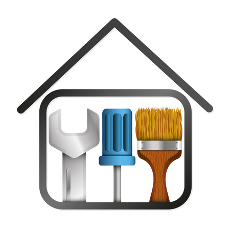 Home repair symbol, tool under the roof silhouetteのイラスト素材