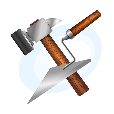 Hammer and trowel laying tool for paving tiles vectorのイラスト素材