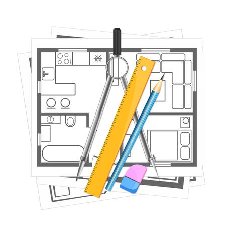 Planning and design of the house, tool for drawingのイラスト素材