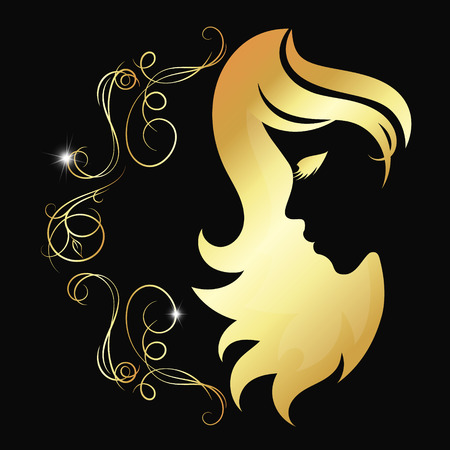Silhouette of a girl with a gold patternのイラスト素材