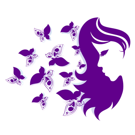 Silhouettes of girls and butterflies vectorのイラスト素材