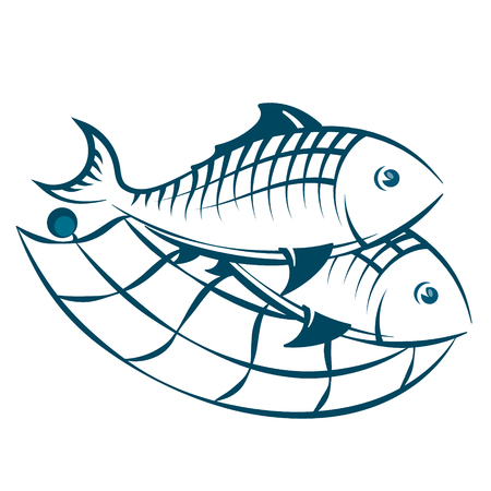 Several fish in the network silhouettesのイラスト素材