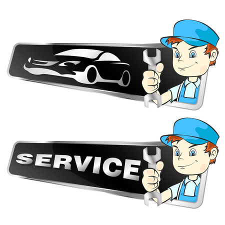 Master with a wrench in his hand for a car service symbolのイラスト素材