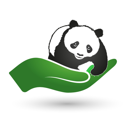 Panda in a hand a symbol of nature protection and conservation of the environmentのイラスト素材