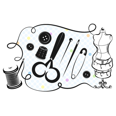 Set for sewing and cutting silhouettesのイラスト素材