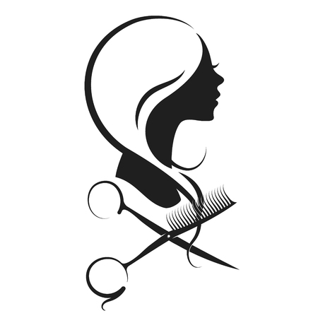 Girl and scissors with a comb silhouette vectorのイラスト素材